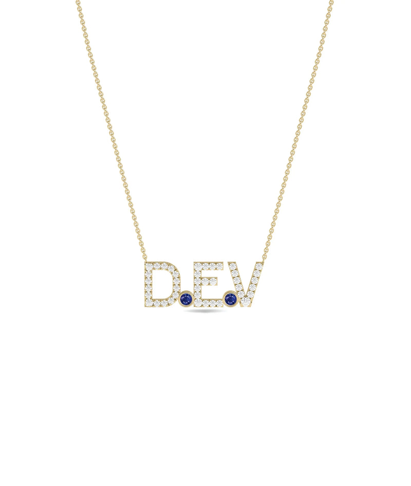 Diamond Pave Initials and Birthstone Necklace - 79e | Everyday 14K Gold Jewelry