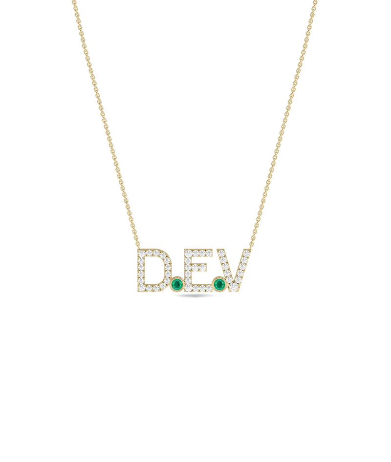 Diamond Pave Initials and Birthstone Necklace - 79e | Everyday 14K Gold Jewelry