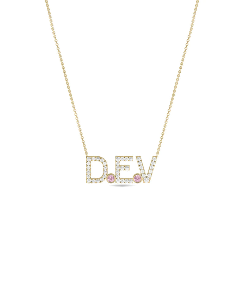 Diamond Pave Initials and Birthstone Necklace - 79e | Everyday 14K Gold Jewelry