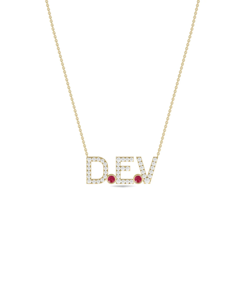 Diamond Pave Initials and Birthstone Necklace - 79e | Everyday 14K Gold Jewelry