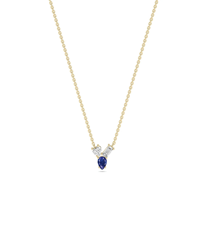 Birthstone and Diamond Cluster Necklace - 79e | Everyday 14K Gold Jewelry