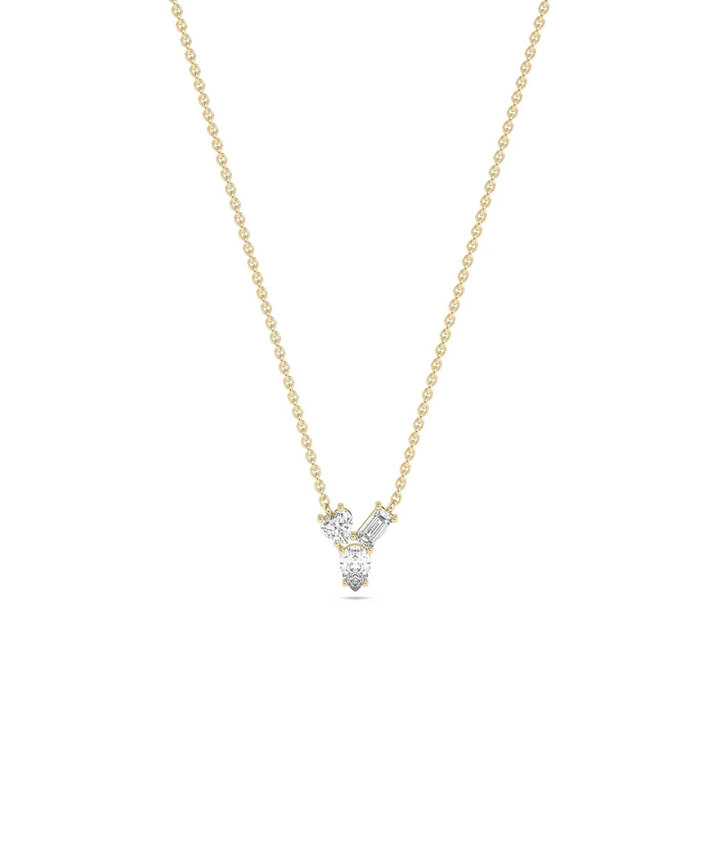 Birthstone and Diamond Cluster Necklace - 79e | Everyday 14K Gold Jewelry