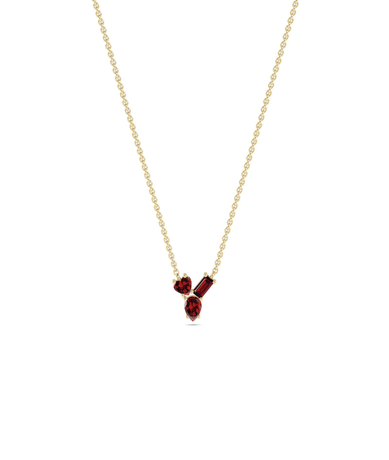 Birthstone and Diamond Cluster Necklace - 79e | Everyday 14K Gold Jewelry