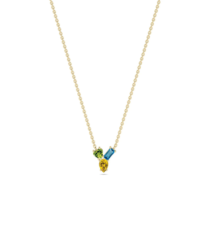 Birthstone and Diamond Cluster Necklace - 79e | Everyday 14K Gold Jewelry