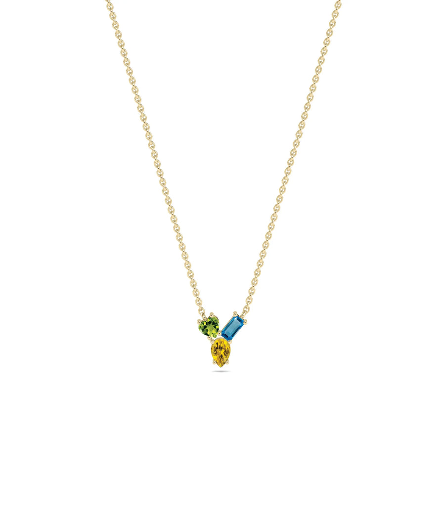 Birthstone and Diamond Cluster Necklace - 79e | Everyday 14K Gold Jewelry