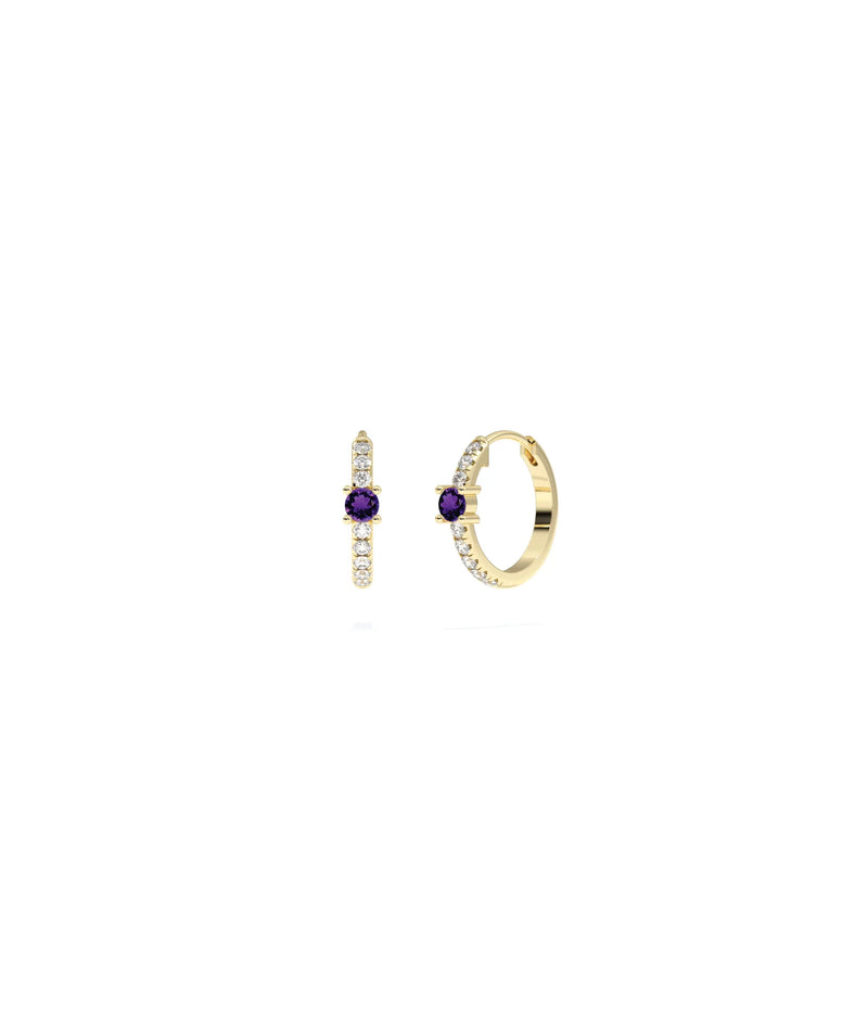 Diamond Pave with Solitaire Birthstone Hoop Earring - 79e | Everyday 14K Gold Jewelry