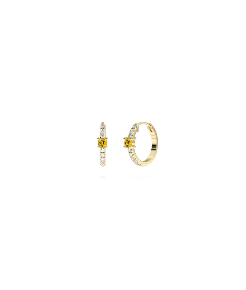 Diamond Pave with Solitaire Birthstone Hoop Earring - 79e | Everyday 14K Gold Jewelry