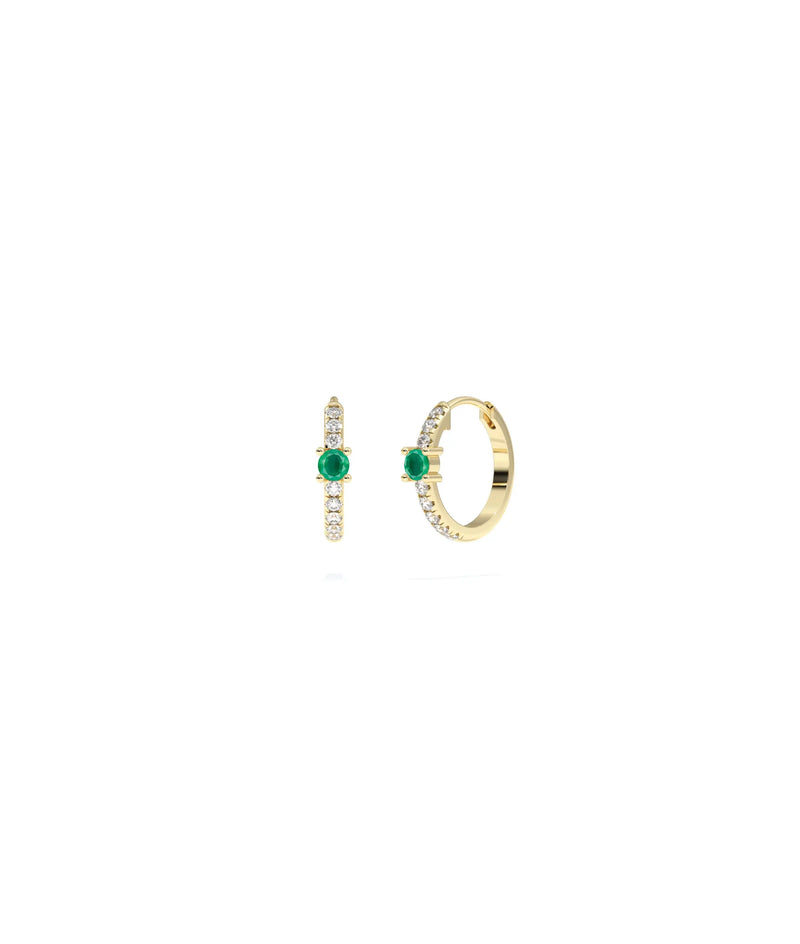 Diamond Pave with Solitaire Birthstone Hoop Earring - 79e | Everyday 14K Gold Jewelry