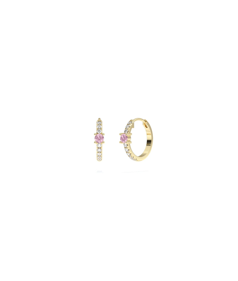 Diamond Pave with Solitaire Birthstone Hoop Earring - 79e | Everyday 14K Gold Jewelry