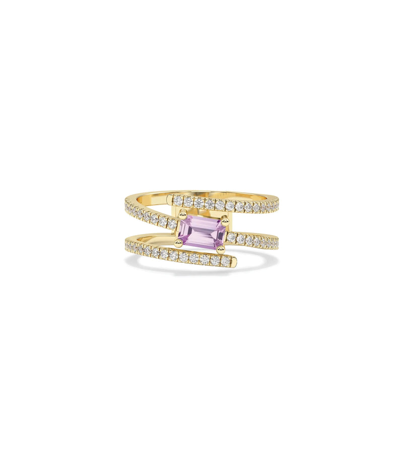 Diamond Swirl and Birthstone Solitaire Ring - 79e | Everyday 14K Gold Jewelry