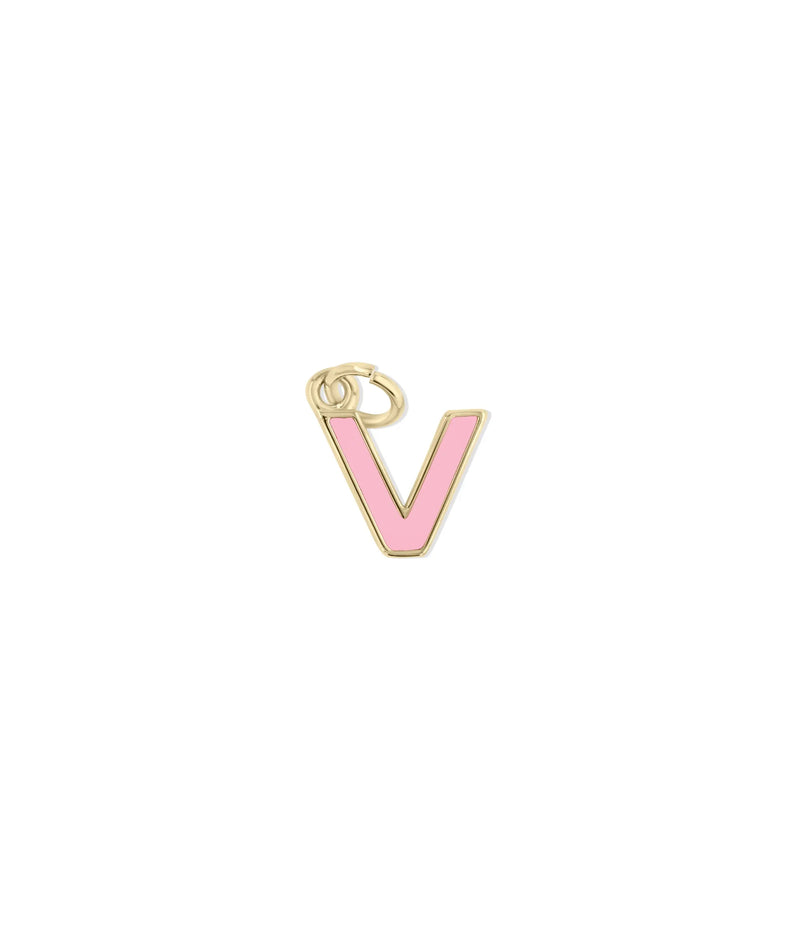Top perspective of Enamel Letter Charm in rose gold showing letter form