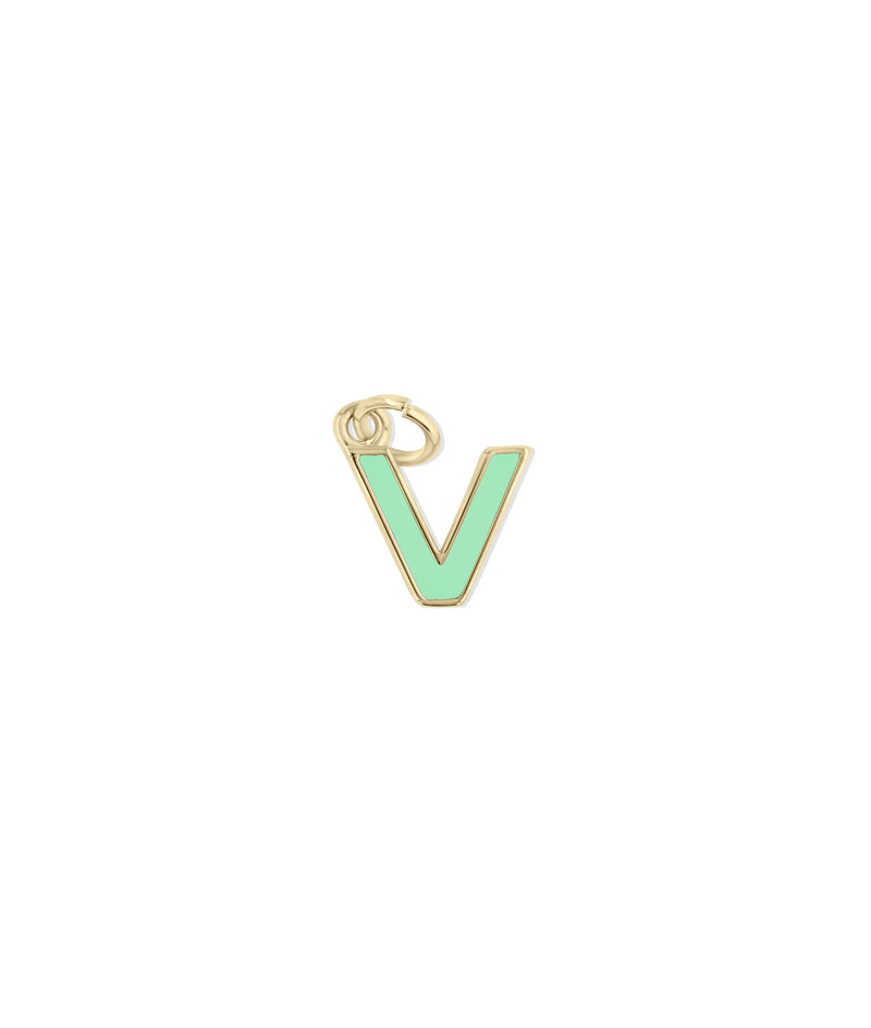 Enamel Letter Charm worn on necklace lifestyle photo showing personalization