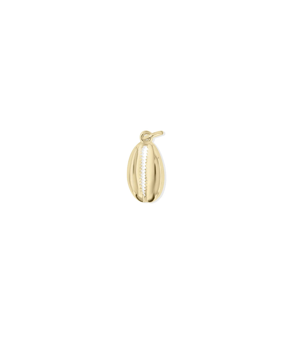 Gold Shell Charm in yellow gold showing 25mm detailed seashell design