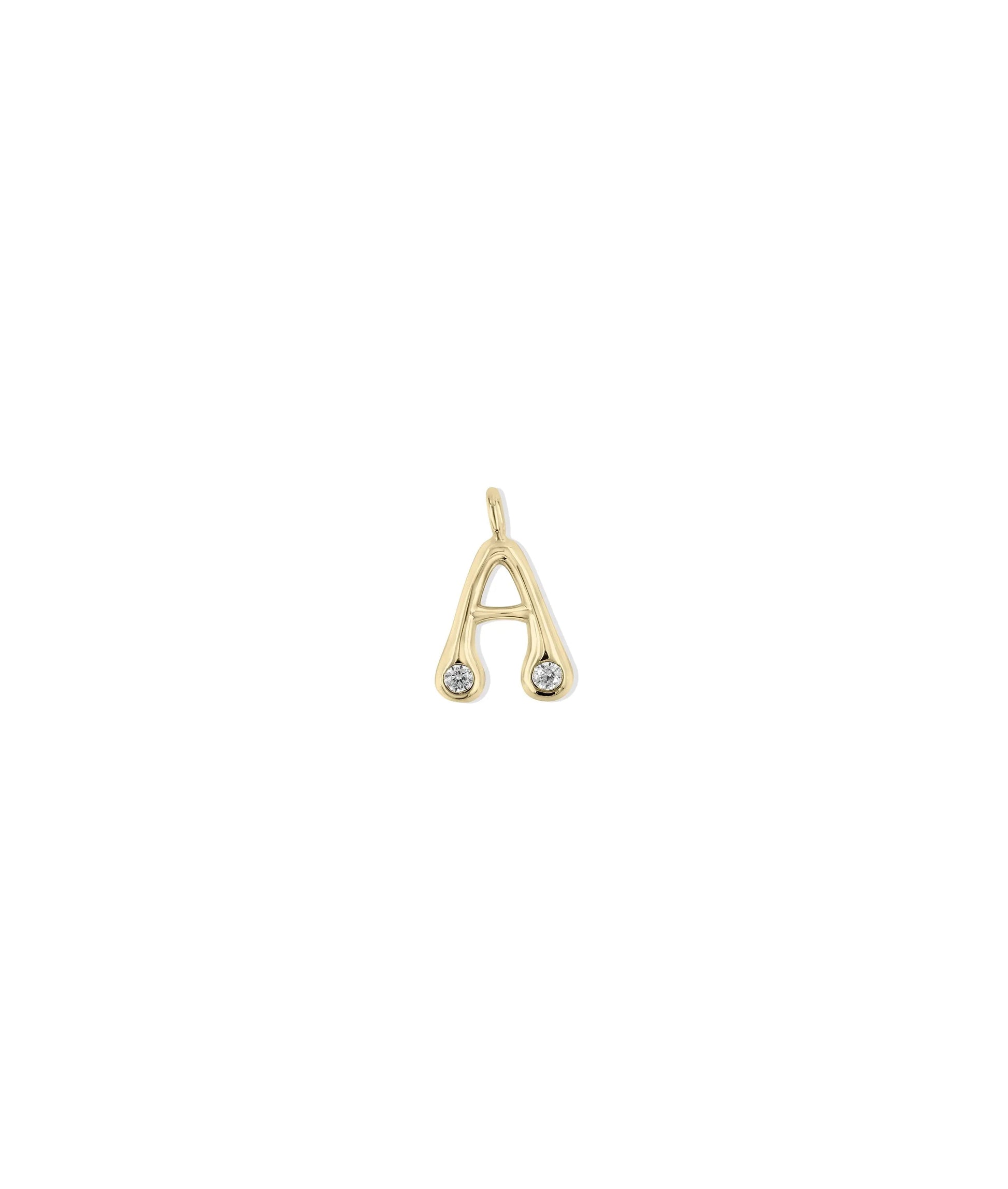 Bubble Initial Diamond Charm yellow gold personalized bold letter