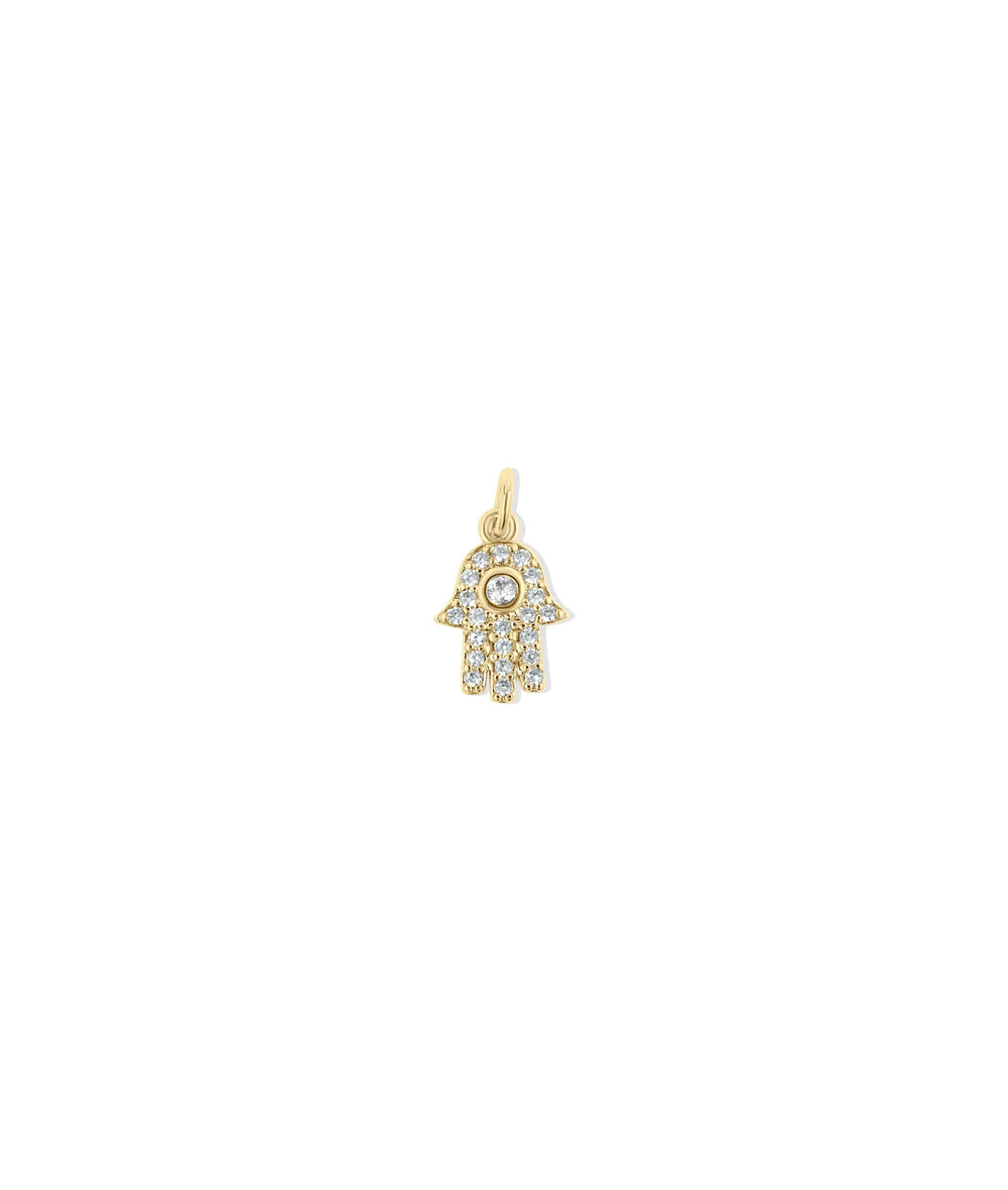 Diamond Pave Hamsa yellow gold sacred protection symbol