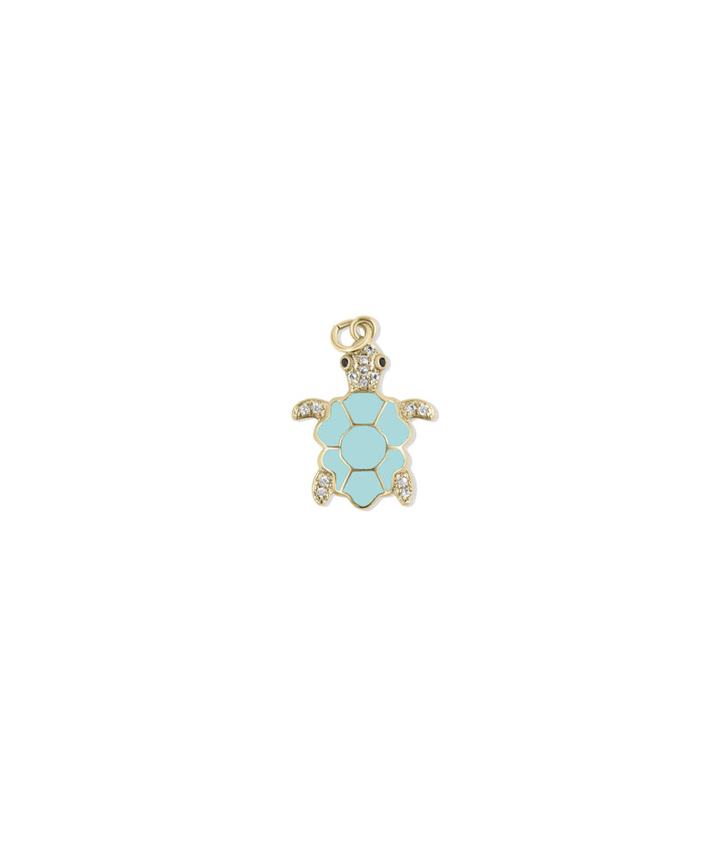 Turtle enamel shell detail diamonds 0.12 ctw 20mm close-up