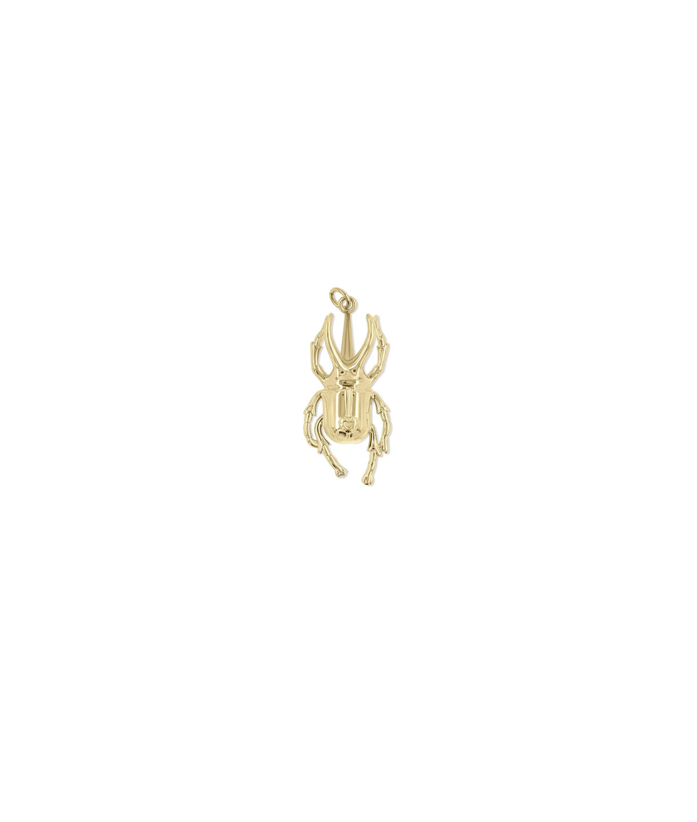 Gold Beetle Charm in yellow gold showing detailed 30mm insect silhouette