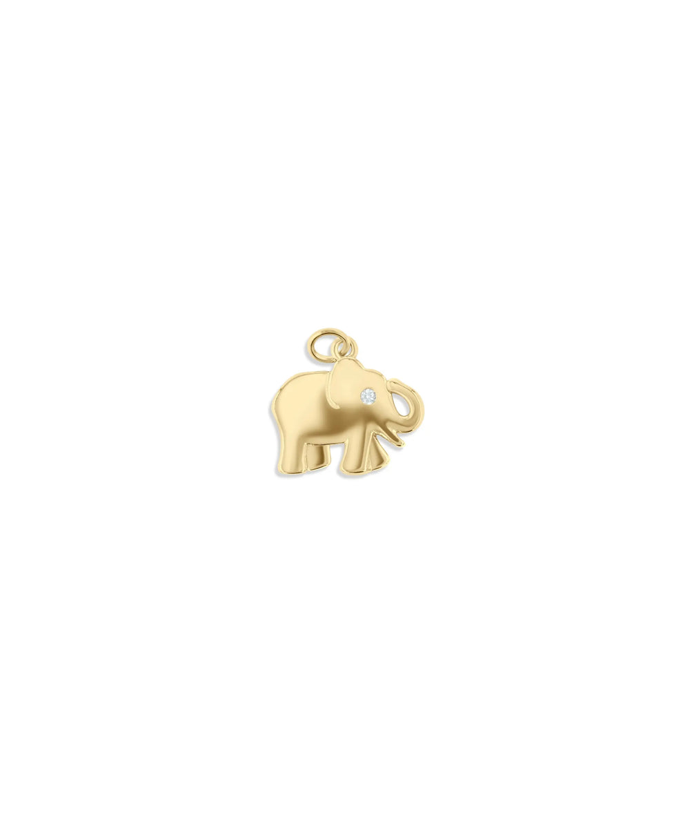 Elephant Diamond Charm yellow gold wisdom strength symbol