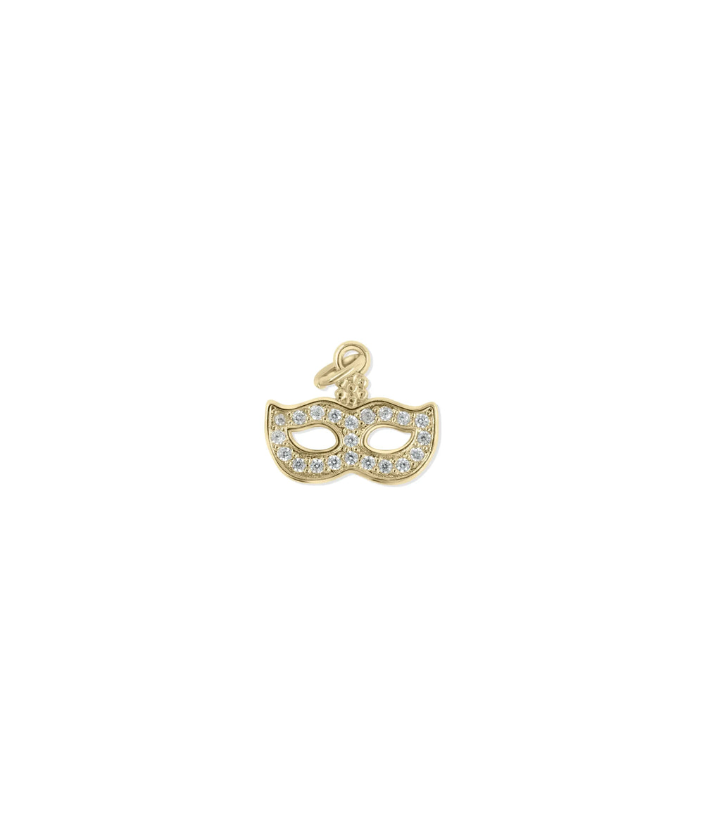 Diamond Pave Mask Charm yellow gold theatrical mystery symbol
