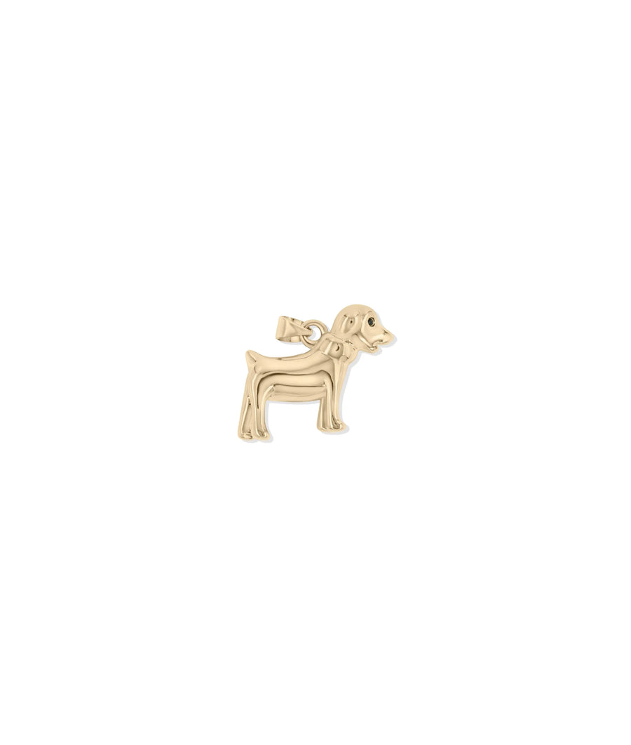 Gold Dog Charm in rose gold highlighting warm tone animal form