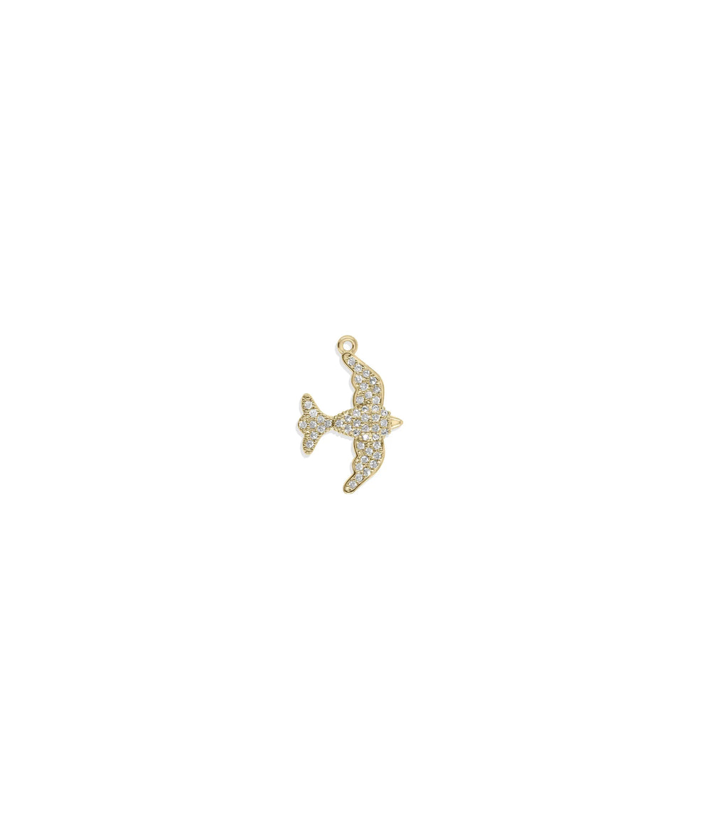 Diamond Pave Bird Charm yellow gold graceful wingspan