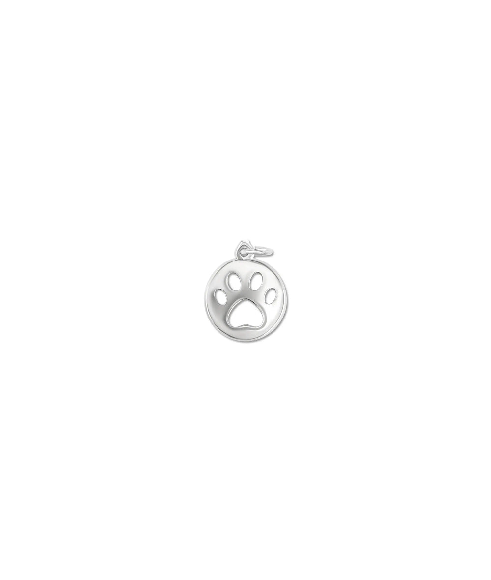 White gold Circle Paw Charm animal devotion design