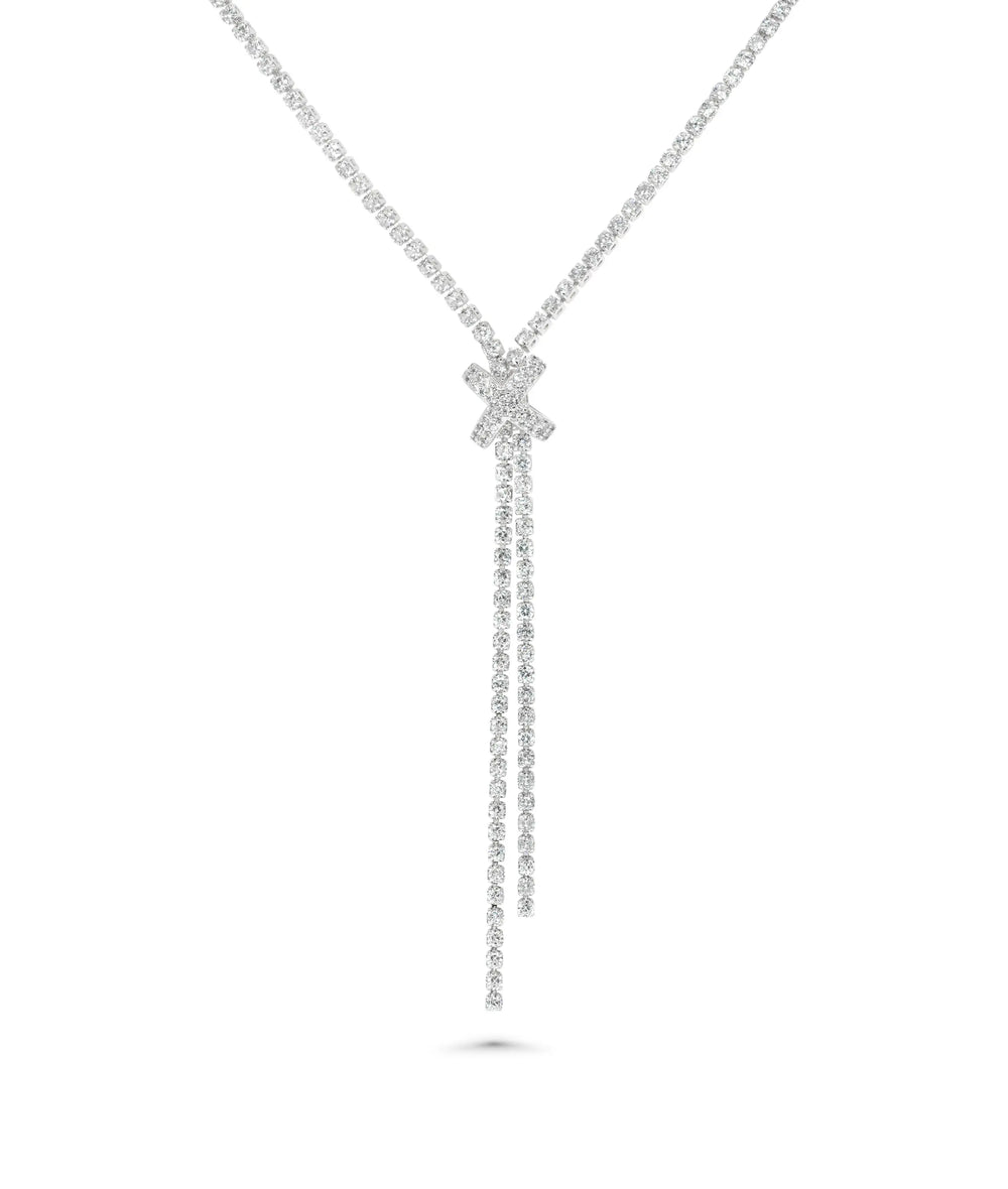 Diamond Knot Necklace white gold with continuous tennis chain sparkle