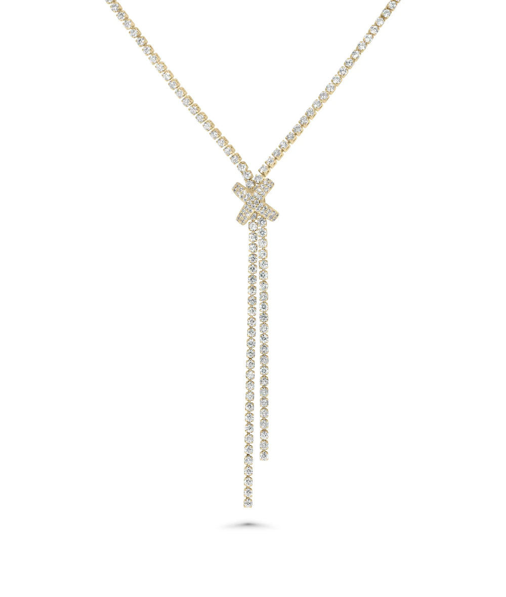 Diamond Knot Necklace front view yellow gold with infinity symbol centerpiece