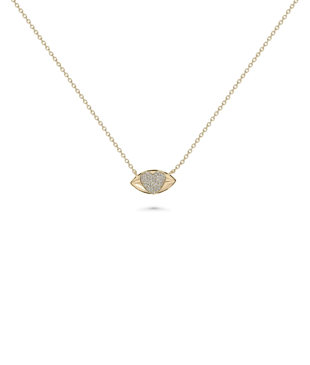 Evil Eye and Diamond Heart Necklace rose gold featuring spiritual romance
