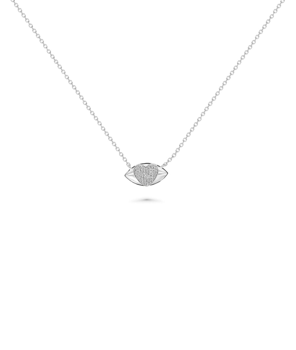 Evil Eye and Diamond Heart Necklace white gold with protective love design