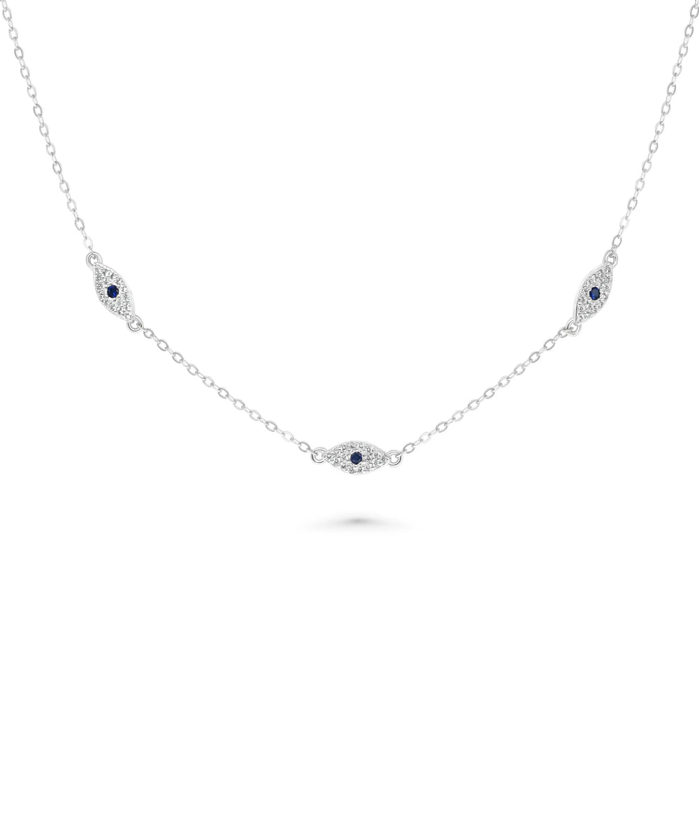 Evil Eye Station Necklace white gold with birthstone center accents