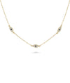 Evil Eye Station Necklace front view yellow gold with protective eye symbols