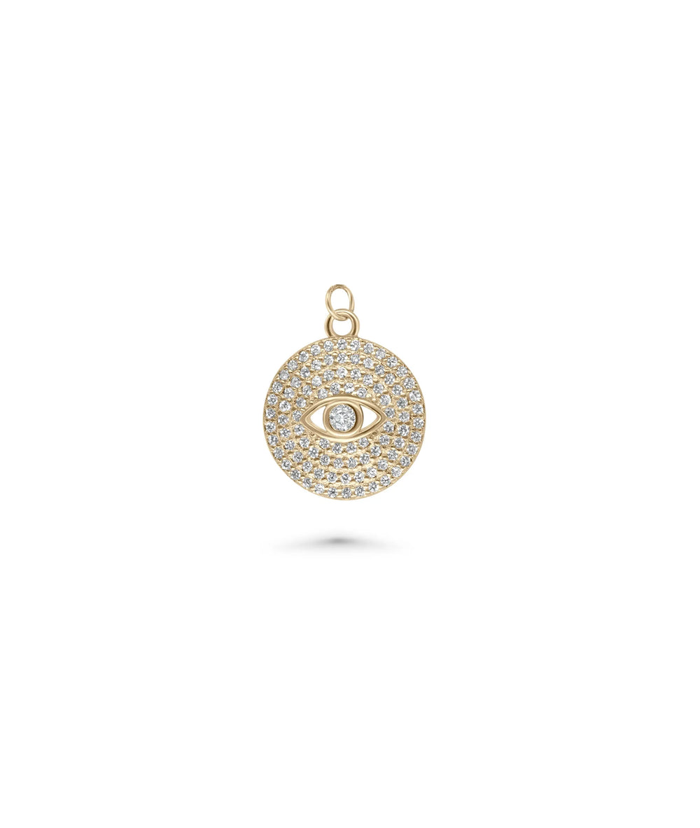 Rose gold Evil Eye Diamond Coin Charm featuring sparkle