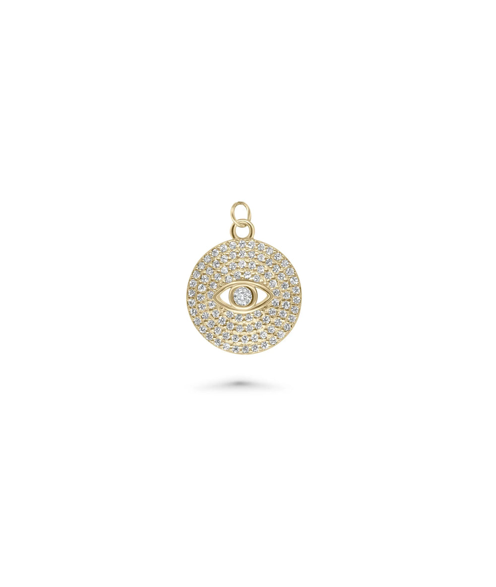 Evil Eye Diamond Coin Charm yellow gold protective symbol