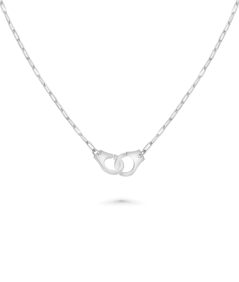 Paper Clip Necklace with Handcuff Charm white gold with rebellious aesthetic