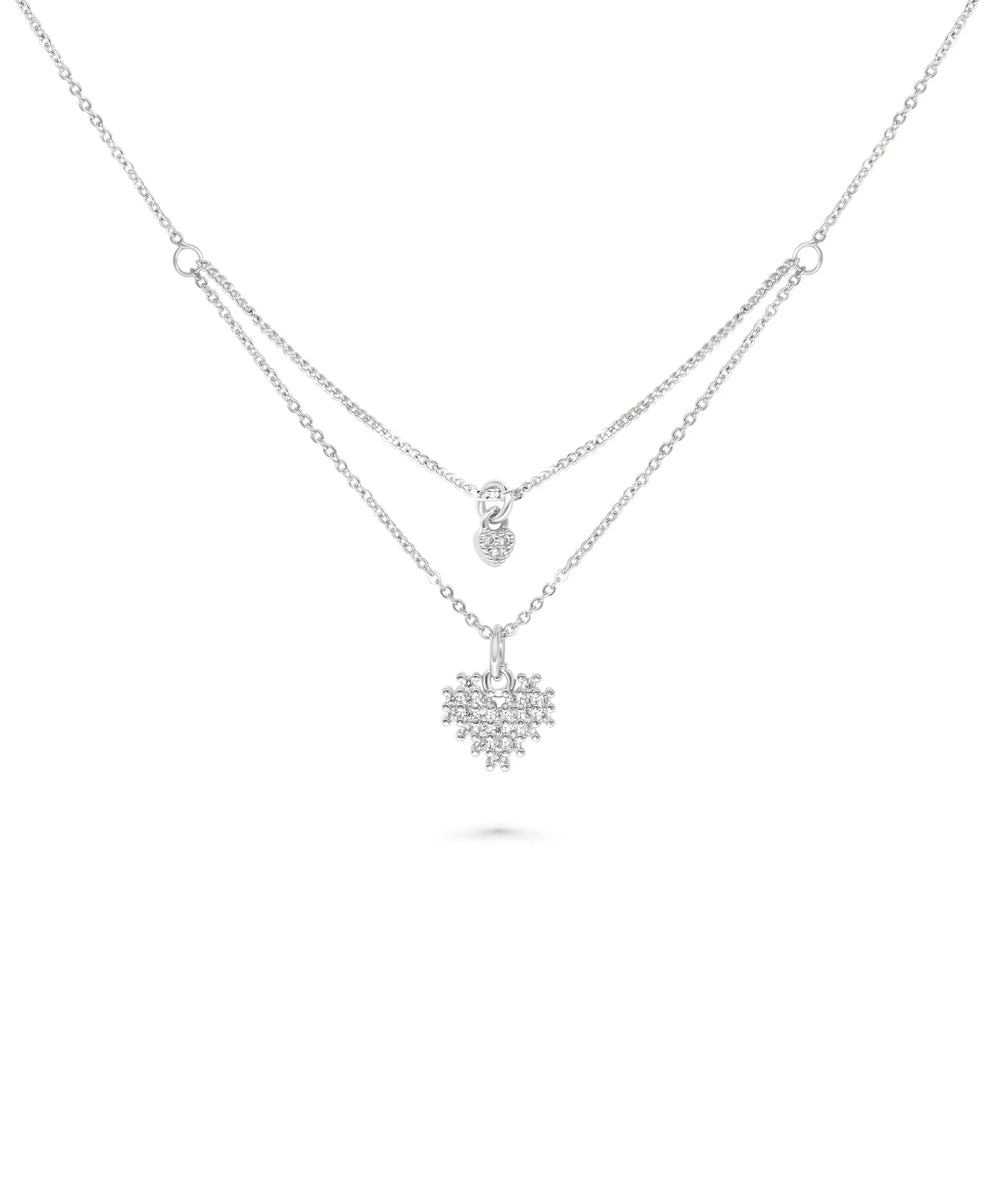 Heart Layered Necklace white gold with delicate romantic chain cascade