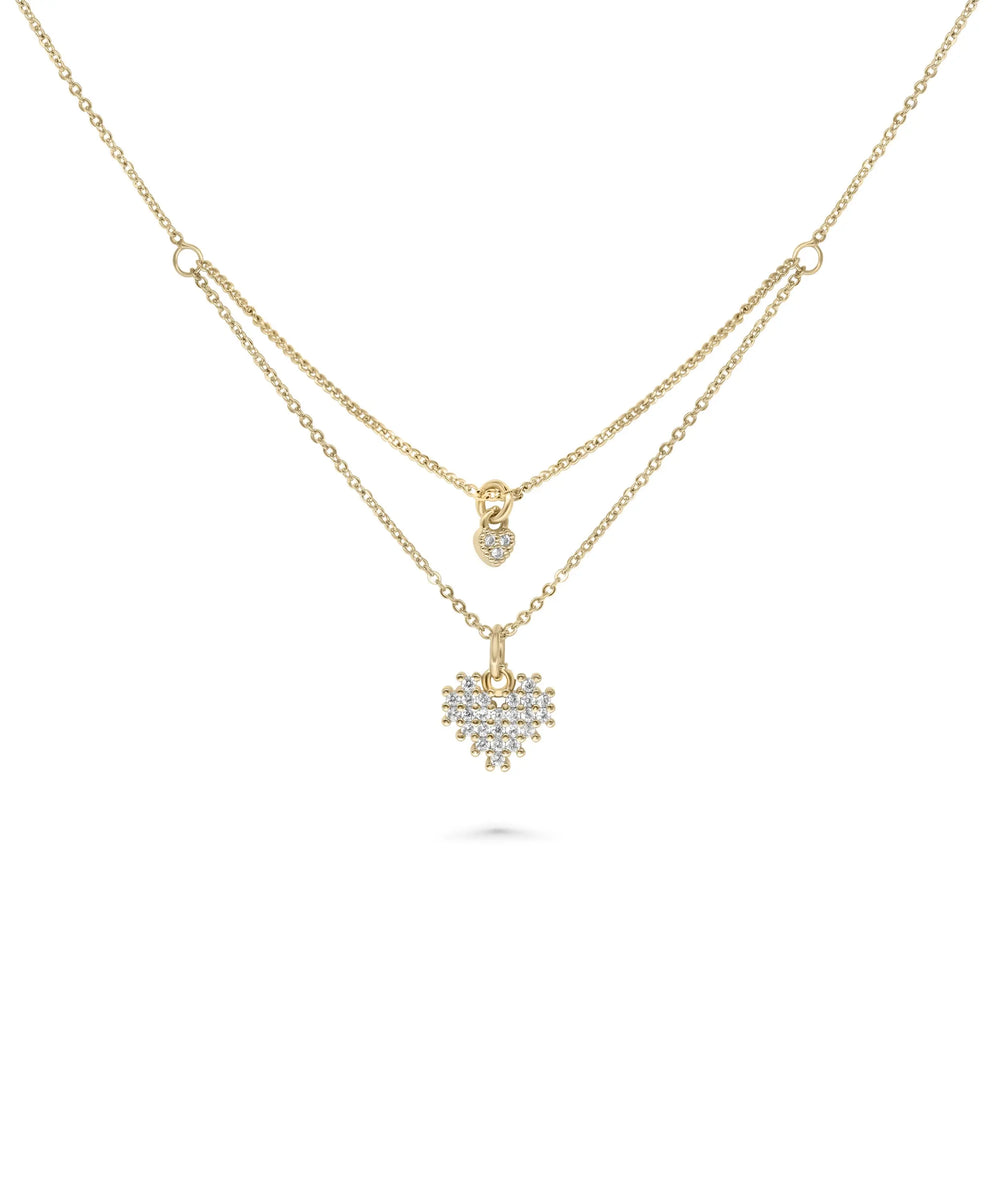 Heart Layered Necklace front view yellow gold with multi-strand heart design