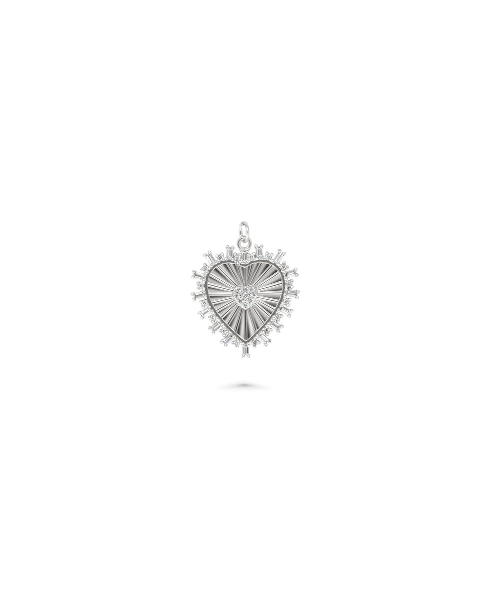 White gold Heart Fluted Charm architectural grooves
