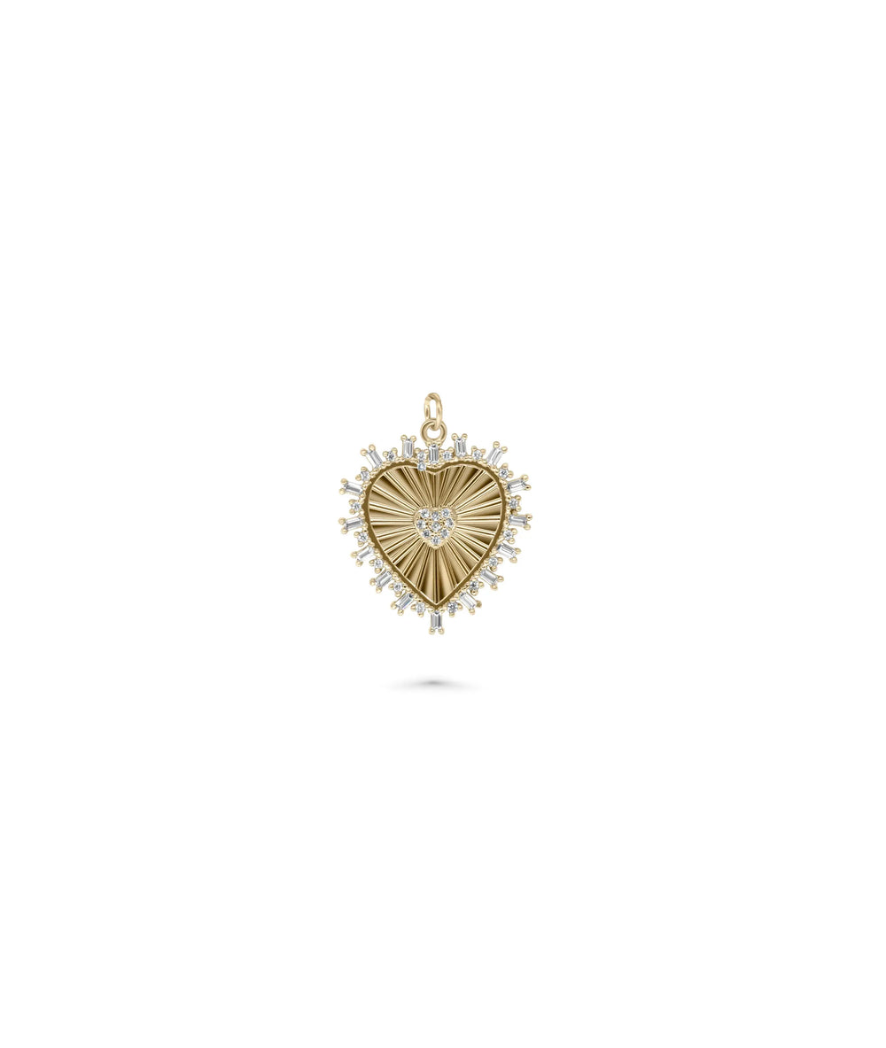 Heart Fluted Charm yellow gold textured romantic design