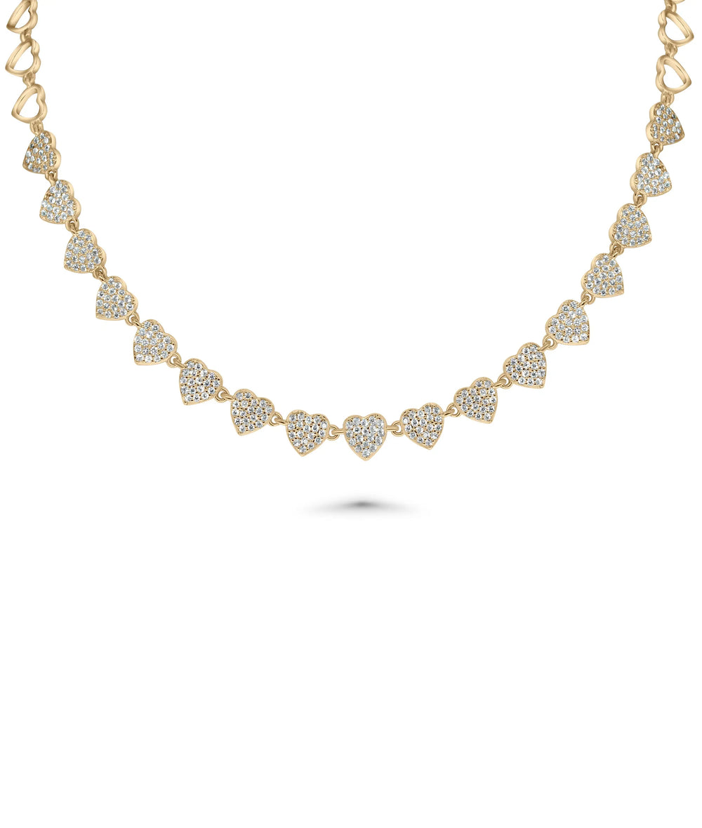 Diamond Pave Line Necklace rose gold featuring romantic heart focal point