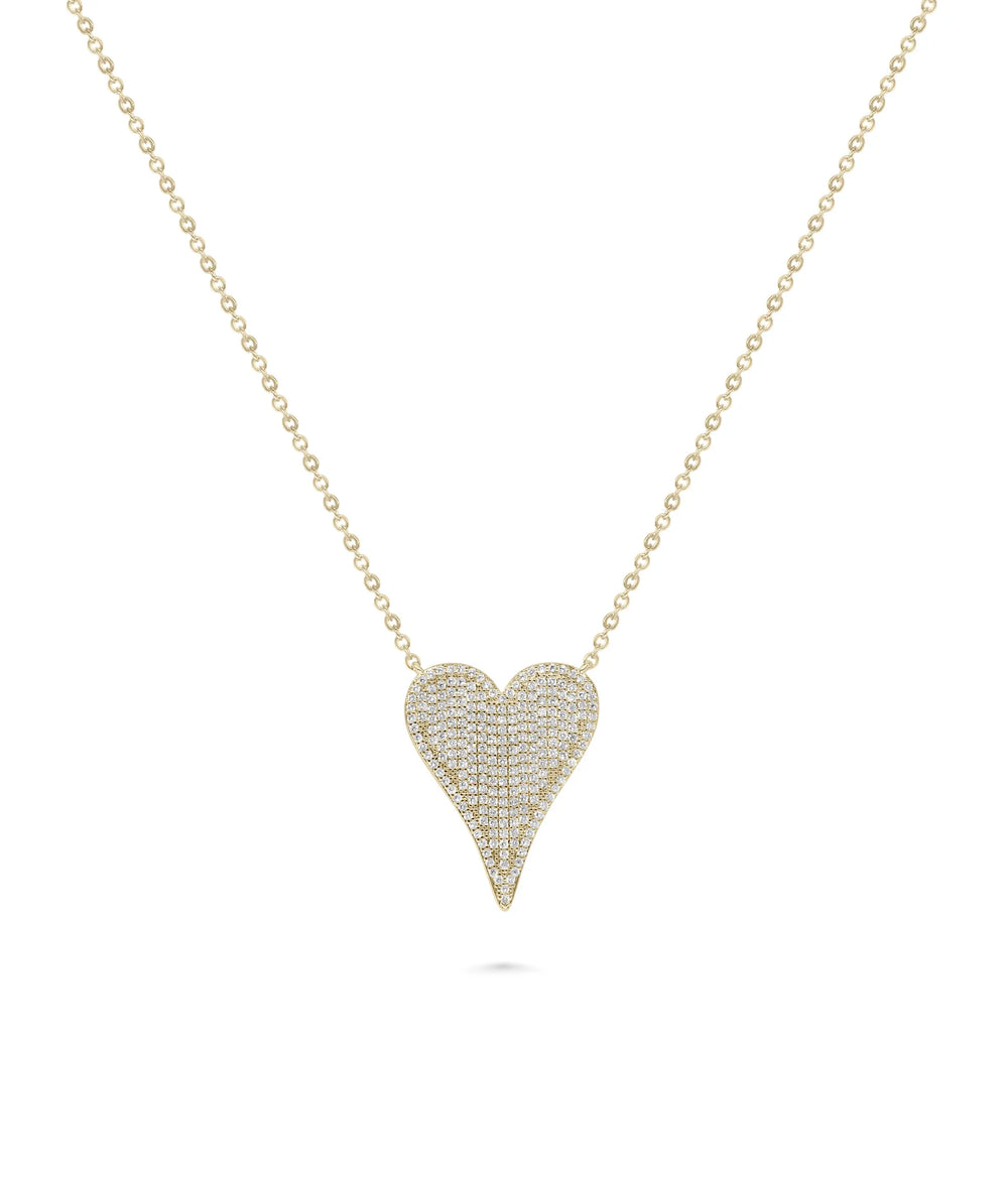 Diamond Pave Heart Necklace front view yellow gold with sparkling heart pendant