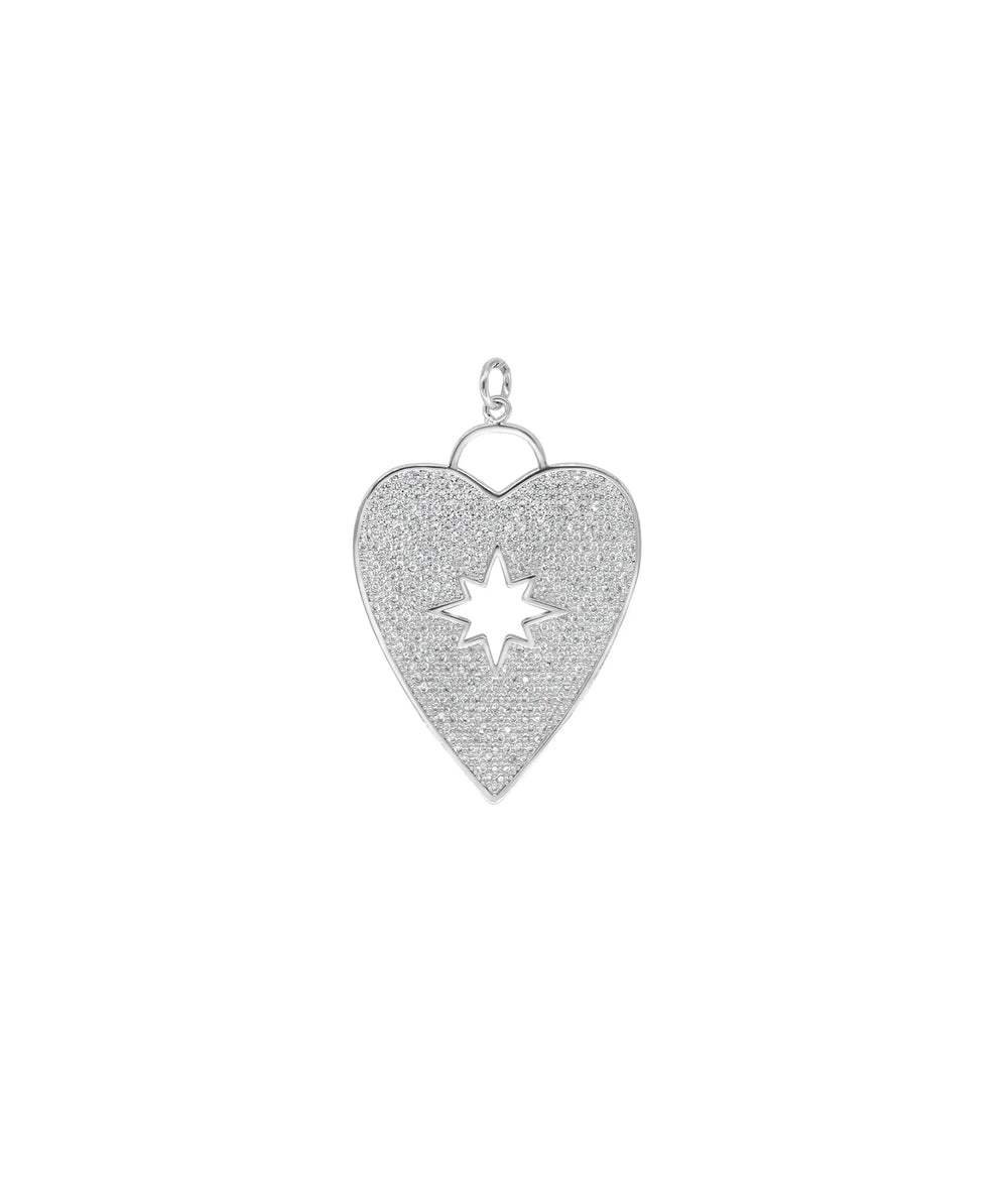 White gold Heart Pave Charm continuous diamond coverage