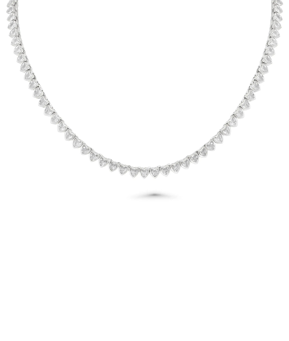 Heart Shape Line Tennis Necklace white gold with romantic tennis design