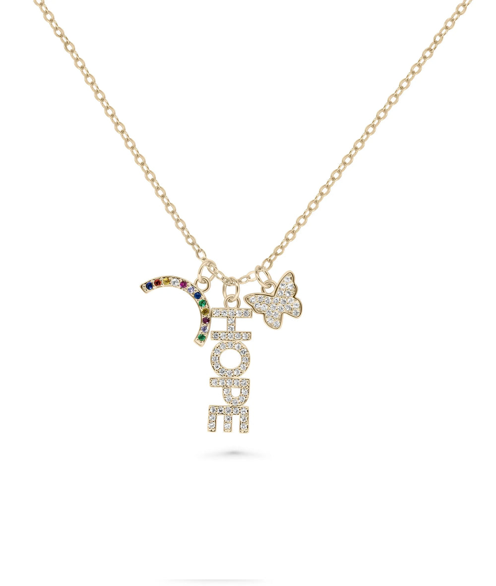 Hope Charm Necklace rose gold featuring transformation promise symbols