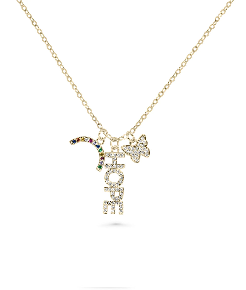 Hope Charm Necklace front view yellow gold with multi-symbol design