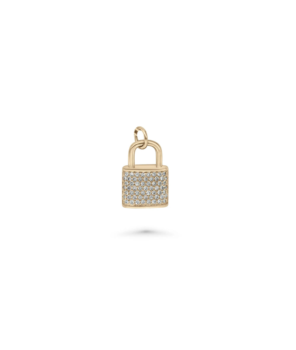 Rose gold Diamond Lock Charm featuring padlock sparkle