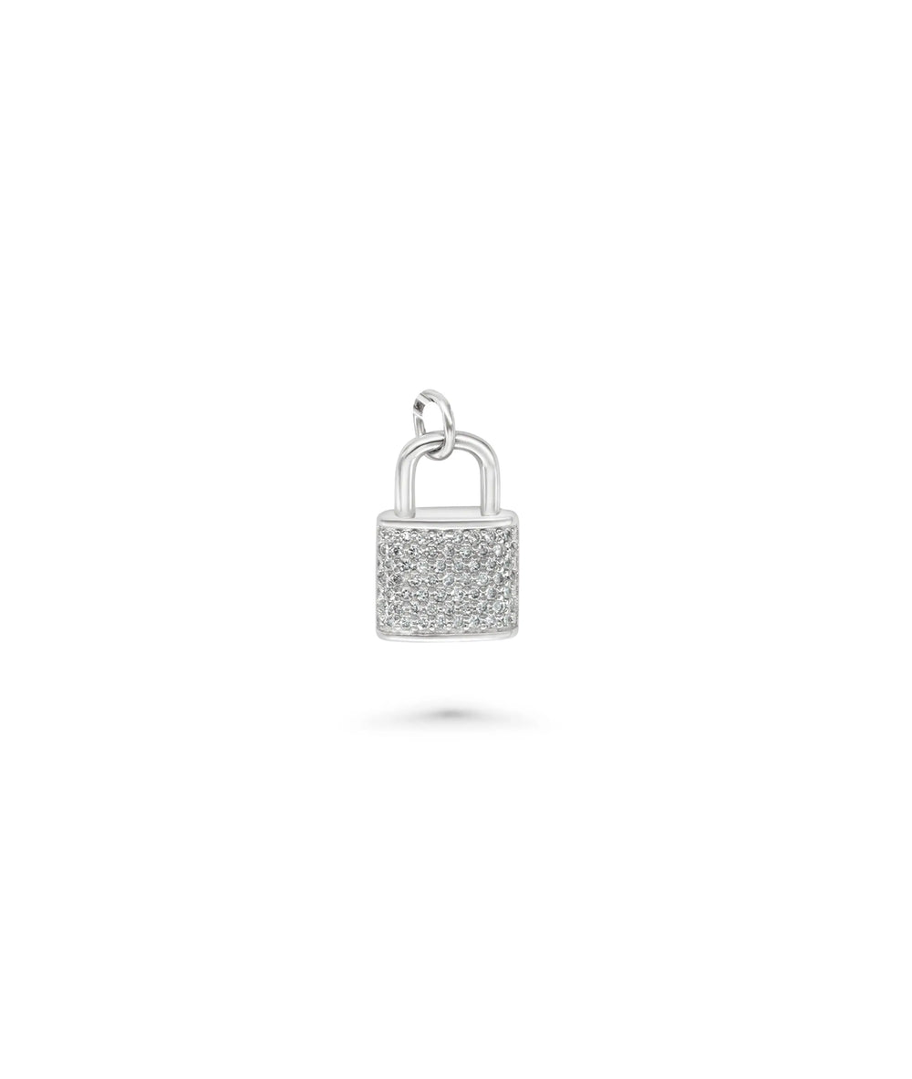 White gold Diamond Lock Charm delicate symbolic pendant