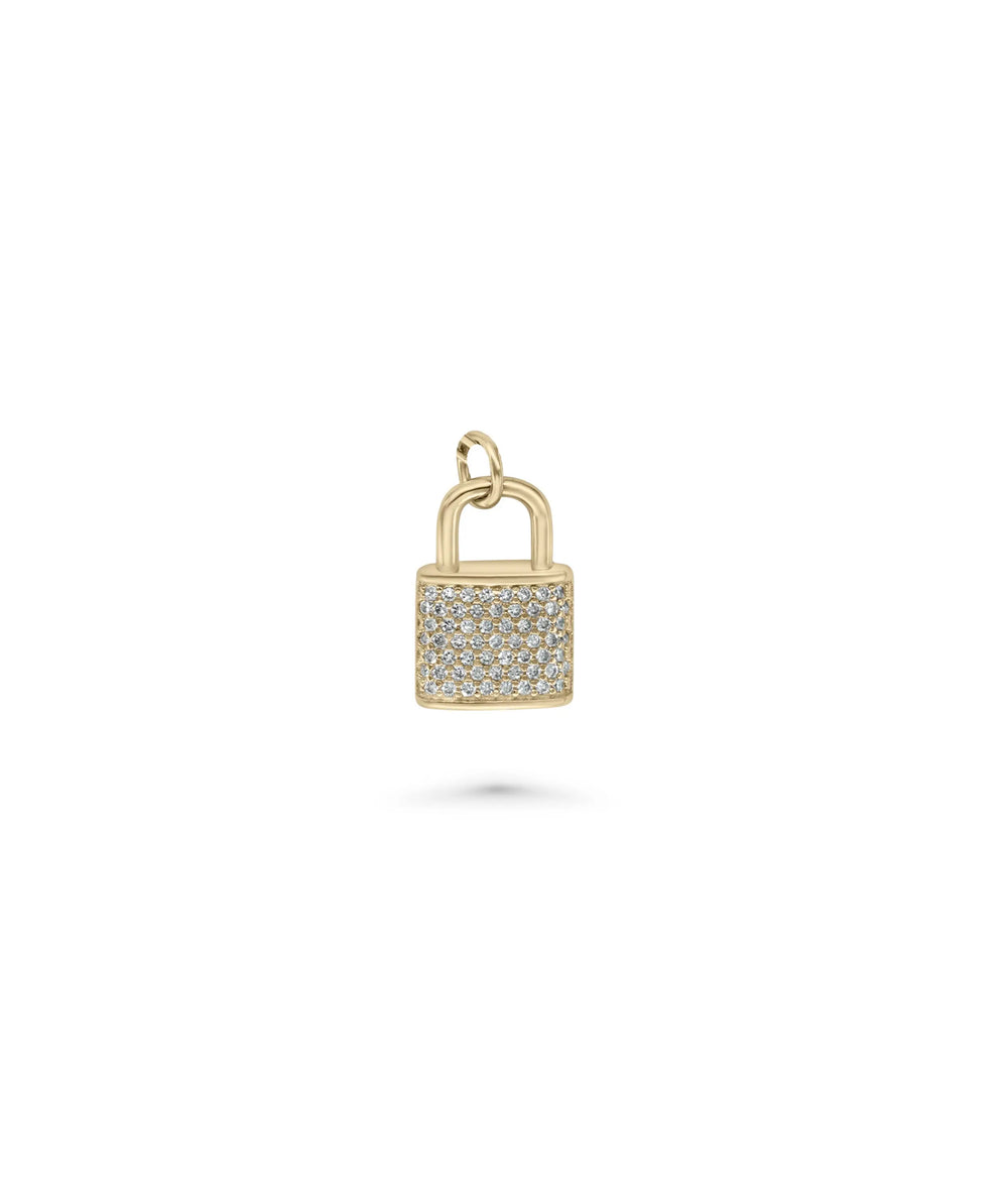 Diamond Lock Charm yellow gold romantic padlock design