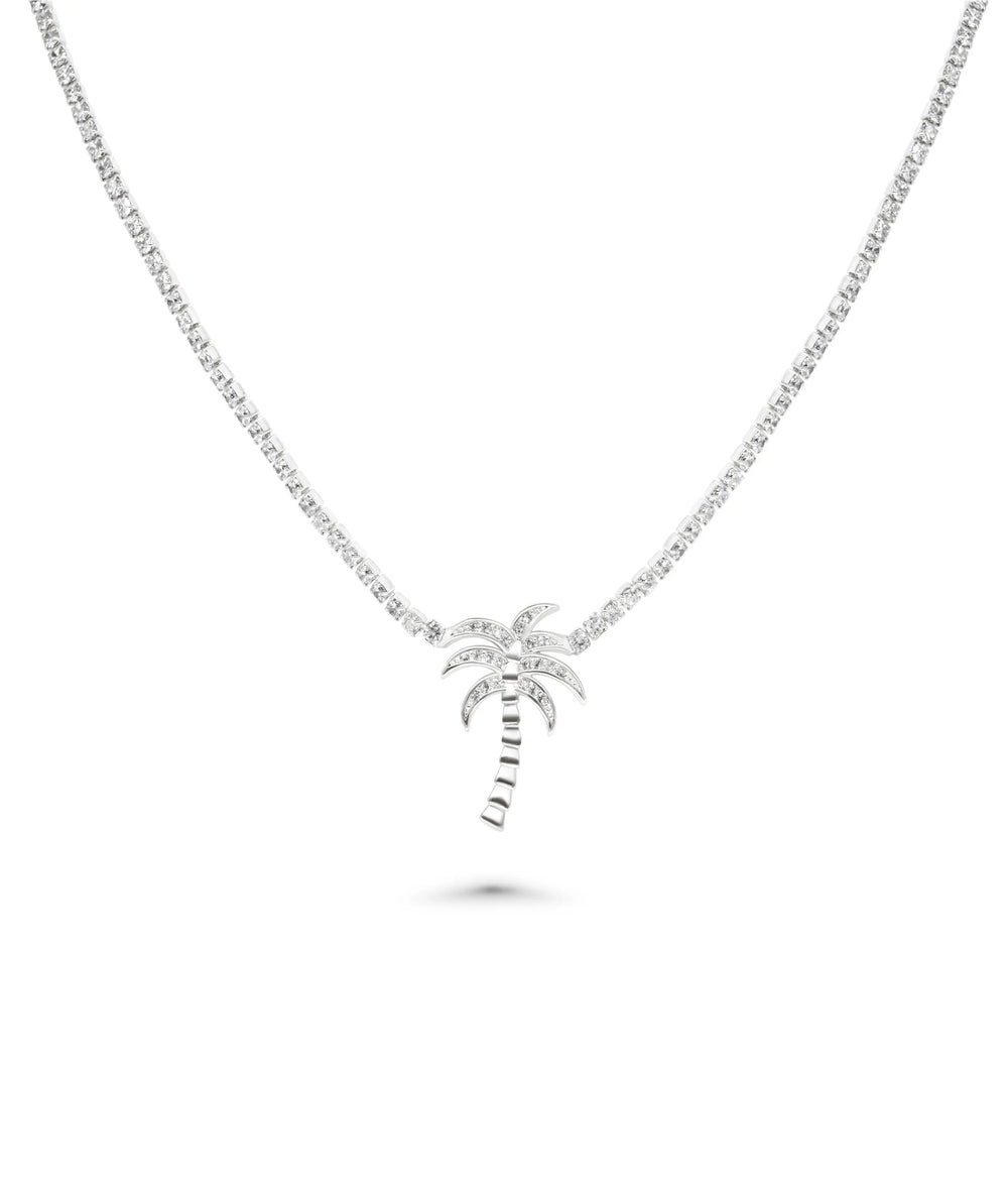 Diamond Tennis Necklace with Charm white gold with continuous sparkle