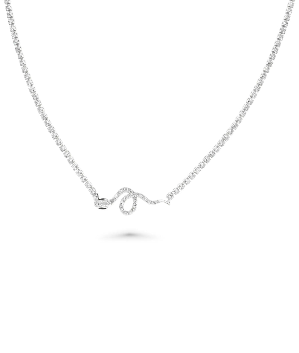 Snake Charm Tennis Necklace white gold with continuous diamond chain